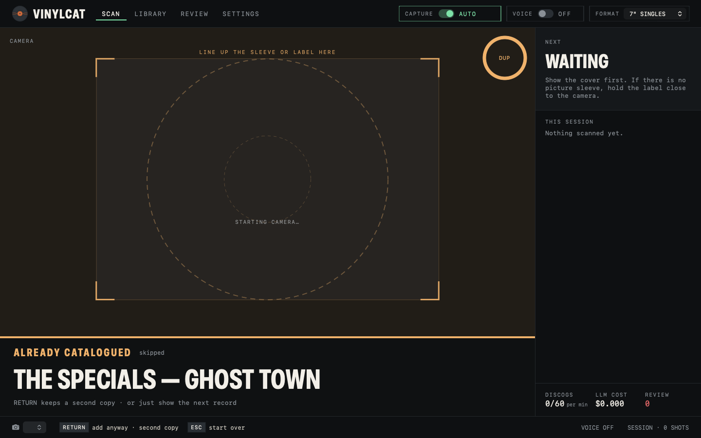 Already catalogued: The Specials — Ghost Town, skipped. RETURN keeps a second copy.